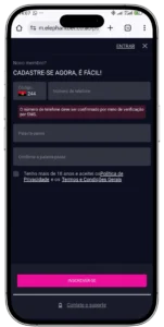 Formulário de registro Elephant Bet Angola